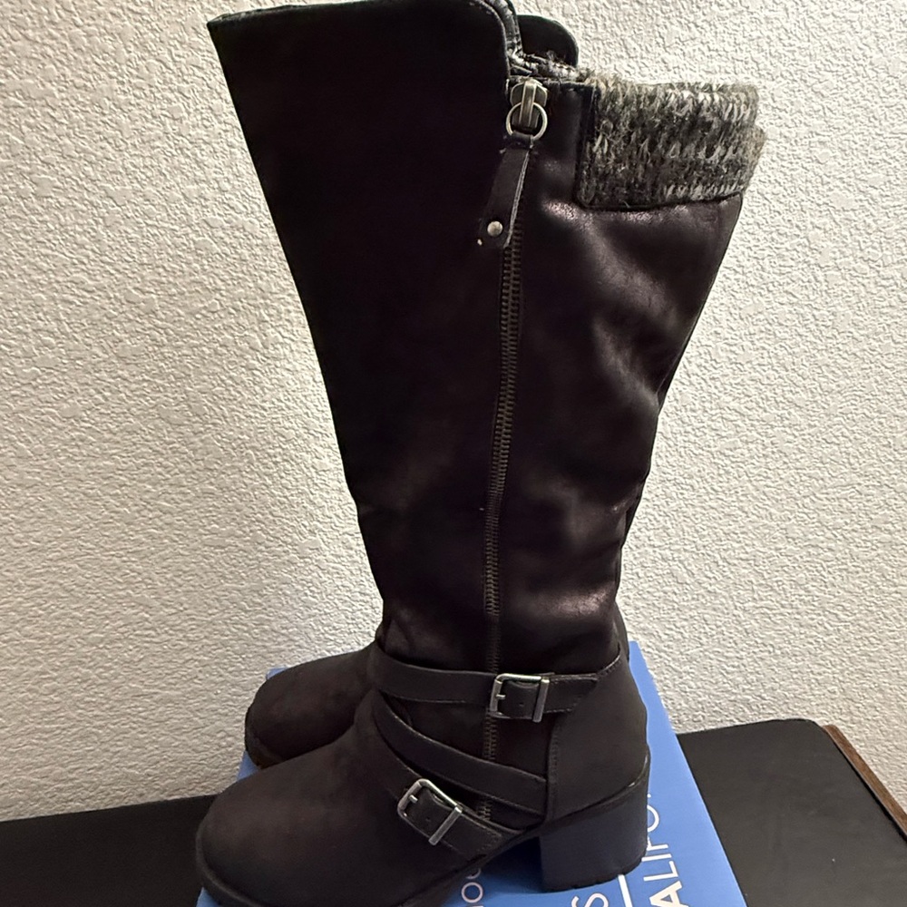 Jellypop Dark Brown Heeled Boots with Knit Cuff